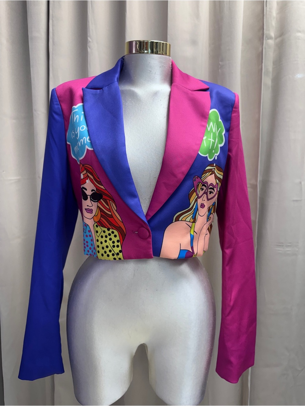 Trendy boutique Pink & Blue Pop Art Cropped Blazer